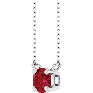 14K White Gold Lab-Grown Ruby Solitaire 18" Necklace
