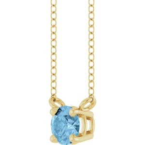 14K Yellow Gold Natural Sky Blue Topaz Solitaire 18" Necklace