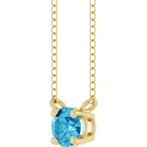 14K Yellow Gold Natural Blue Zircon Solitaire 18" Necklace