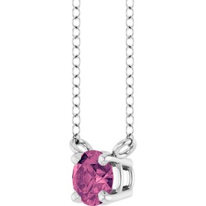 Sterling Silver Natural Pink Tourmaline Solitaire 18" Necklace