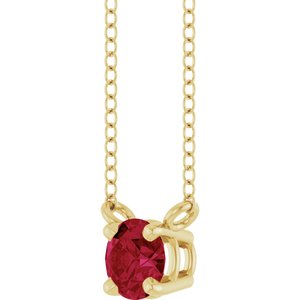 14K Yellow Gold Lab-Grown Ruby Solitaire 18" Necklace