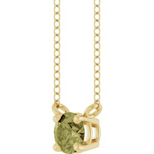 14K Yellow Gold Lab-Grown Green Sapphire Solitaire 18" Necklace
