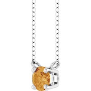 Sterling Silver Natural Citrine Solitaire 18" Necklace