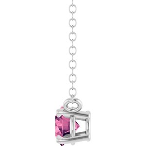 Sterling Silver Natural Pink Tourmaline Solitaire 18" Necklace
