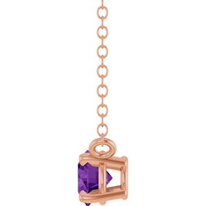 14K Rose Gold Natural Amethyst Solitaire 18" Necklace