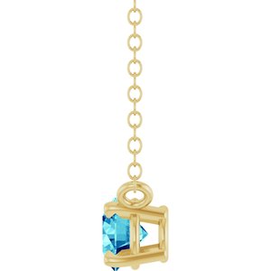 14K Yellow Gold Natural Blue Zircon Solitaire 18" Necklace