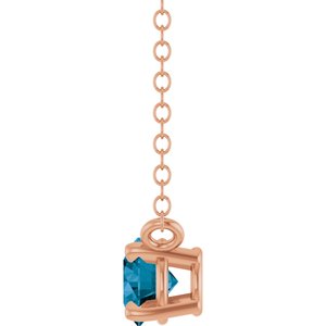 14K Rose Gold Natural London Blue Topaz Solitaire 18" Necklace