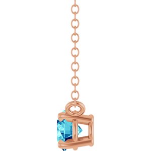 14K Rose Gold Natural Blue Zircon Solitaire 18" Necklace