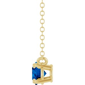 14K Yellow Gold Lab-Grown Blue Sapphire Solitaire 18" Necklace