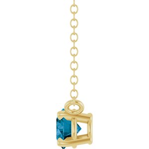 14K Yellow Gold Natural London Blue Topaz Solitaire 18" Necklace