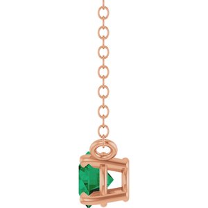 14K Rose Gold Lab-Grown Emerald Solitaire 18" Necklace
