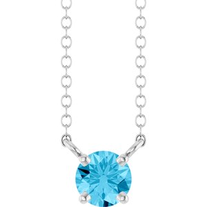 14K White Gold Natural Aquamarine Solitaire 18" Necklace