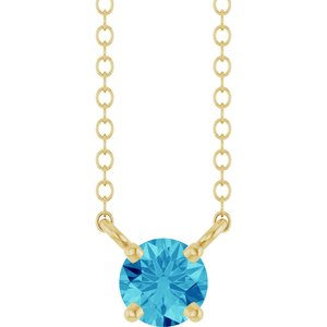 14K Yellow Gold Natural Blue Zircon Solitaire 18" Necklace