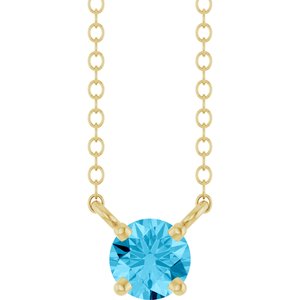 14K Yellow Gold Natural Aquamarine Solitaire 18" Necklace