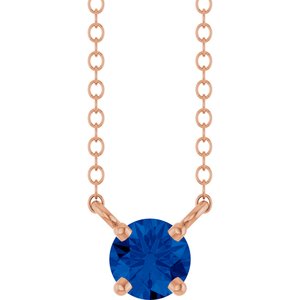 14K Rose Gold Lab-Grown Blue Sapphire Solitaire 18" Necklace