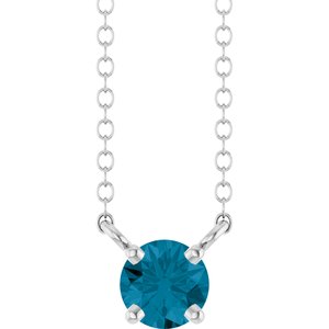 14K White Gold Natural London Blue Topaz Solitaire 18" Necklace