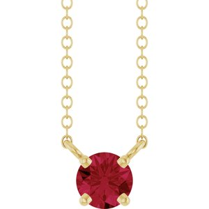 14K Yellow Gold Lab-Grown Ruby Solitaire 18" Necklace