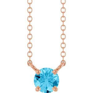 14K Rose Gold Natural Aquamarine Solitaire 18" Necklace