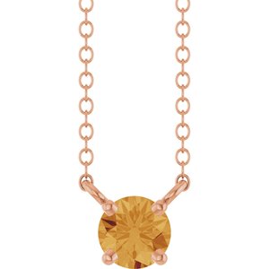 14K Rose Gold Natural Citrine Solitaire 18" Necklace