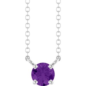 14K White Gold Natural Amethyst Solitaire 18" Necklace