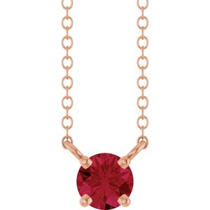 14K Rose Gold Lab-Grown Ruby Solitaire 18" Necklace
