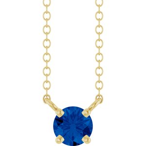 14K Yellow Gold Lab-Grown Blue Sapphire Solitaire 18" Necklace