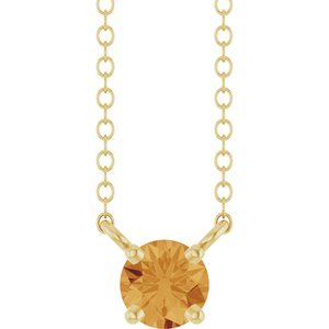 14K Yellow Gold Natural Citrine Solitaire 18" Necklace