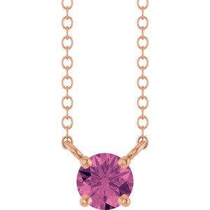 14K Rose Gold Natural Pink Tourmaline Solitaire 18" Necklace