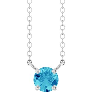 14K White Gold Natural Blue Zircon Solitaire 18" Necklace