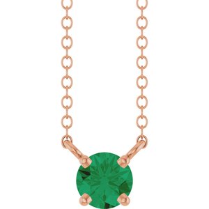 14K Rose Gold Lab-Grown Emerald Solitaire 18" Necklace