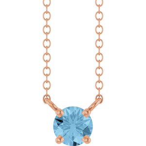 14K Rose Gold Natural Sky Blue Topaz Solitaire 18" Necklace