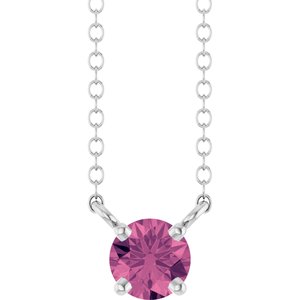 Sterling Silver Natural Pink Tourmaline Solitaire 18" Necklace
