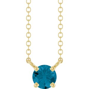 14K Yellow Gold Natural London Blue Topaz Solitaire 18" Necklace