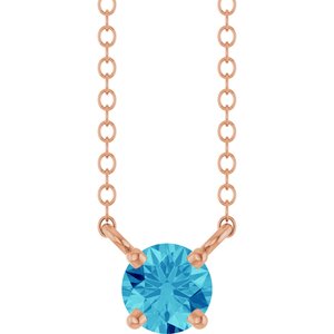 14K Rose Gold Natural Blue Zircon Solitaire 18" Necklace