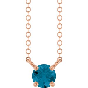 14K Rose Gold Natural London Blue Topaz Solitaire 18" Necklace