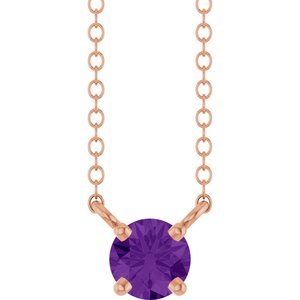 14K Rose Gold Natural Amethyst Solitaire 18" Necklace