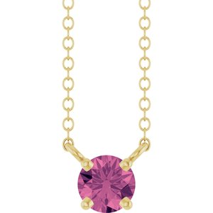 14K Yellow Gold Natural Pink Tourmaline Solitaire 18" Necklace