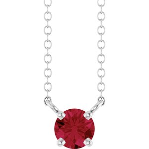 Sterling Silver Lab-Grown Ruby Solitaire 18" Necklace