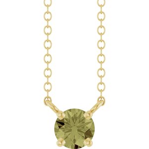 14K Yellow Gold Lab-Grown Green Sapphire Solitaire 18" Necklace