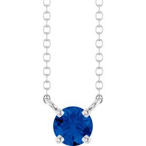 Sterling Silver Lab-Grown Blue Sapphire Solitaire 18" Necklace