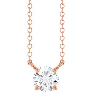 14K Rose Gold 1/3 CT Natural Diamond Solitaire 18" Necklace