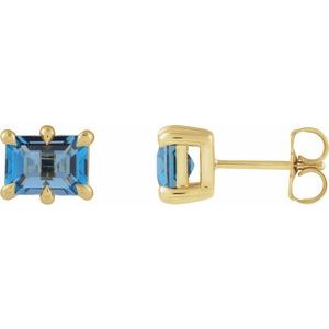 14K Yellow Gold 6x4 mm Natural London Blue Topaz Stud Earrings