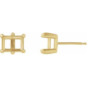 14K Yellow Gold 8x6 mm Emerald 6-Prong Stud Earring Mounting
