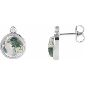 14K White Gold Natural Moss Agate & .06 CTW Natural Diamond Earrings