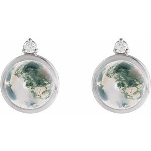 Sterling Silver Natural Moss Agate & .06 CTW Natural Diamond Earrings – image 2