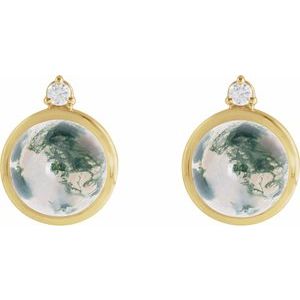 14K Yellow Gold Natural Moss Agate & .06 CTW Natural Diamond Earrings – image 2