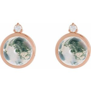 14K Rose Gold Natural Moss Agate & .06 CTW Natural Diamond Earrings – image 2