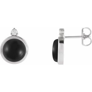 Sterling Silver Natural Black Onyx & .06 CTW Natural Diamond Earrings