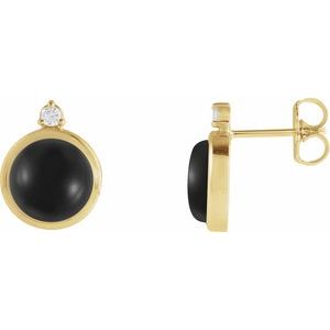 14K Yellow Gold Natural Black Onyx & .06 CTW Natural Diamond Earrings