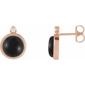 14K Rose Gold Natural Black Onyx & .06 CTW Natural Diamond Earrings